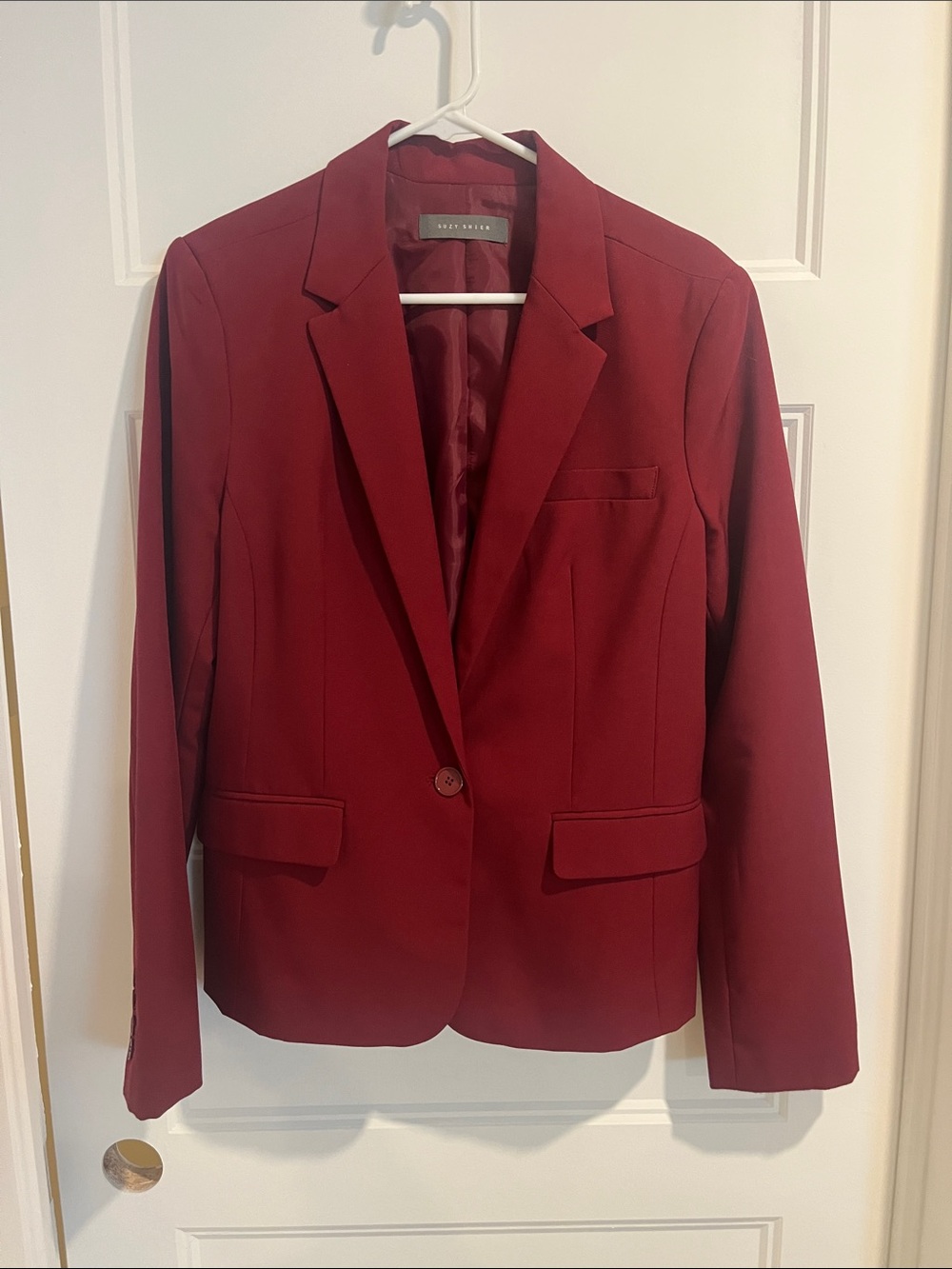 Suzy Shier Deep Red Single-Button Blazer